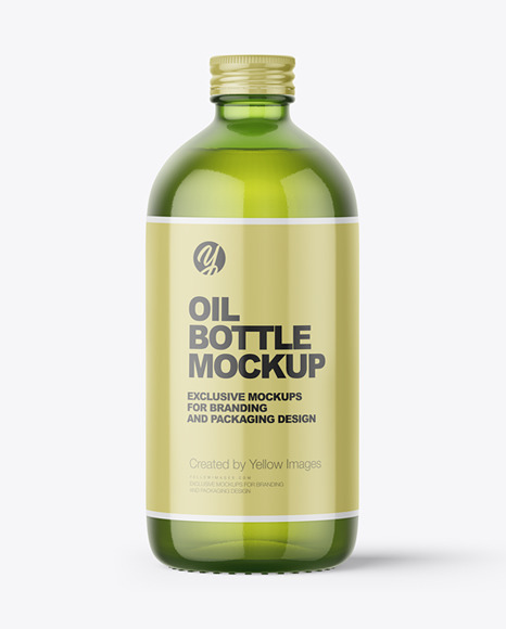 Green Glass Bottle With Olive Oil Mockup