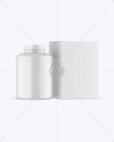 Glossy Plastic Jar with Box Mockup