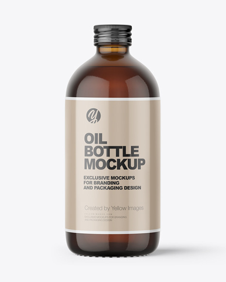 Amber Glass Bottle With Olive Oil Mockup