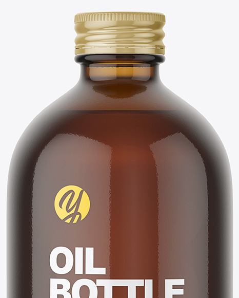 Amber Glass Bottle With Olive Oil Mockup