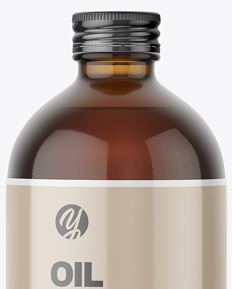 Amber Glass Bottle With Olive Oil Mockup