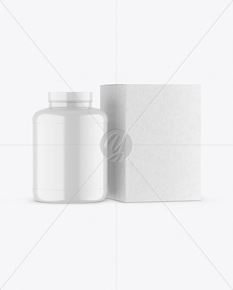 Glossy Plastic Jar with Kraft Box Mockup