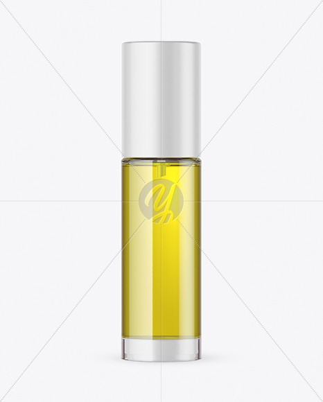 Clear Glass Cosmetic Bottle with Pump & Oil Mockup