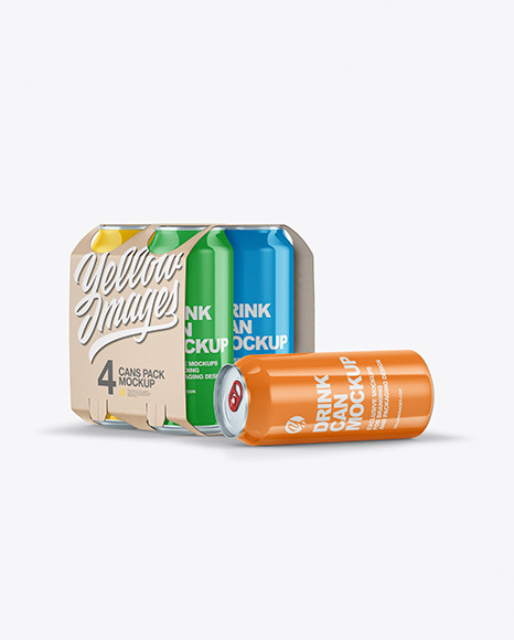 Carton Carrier W/ 4 Glossy Cans Mockup