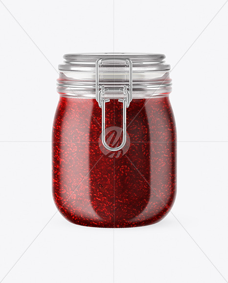 Glass Raspberry Jam Jar With Clamp Lid Mockup