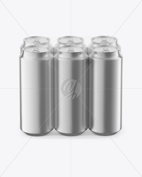 6 Pack Metallic Cans Mockup