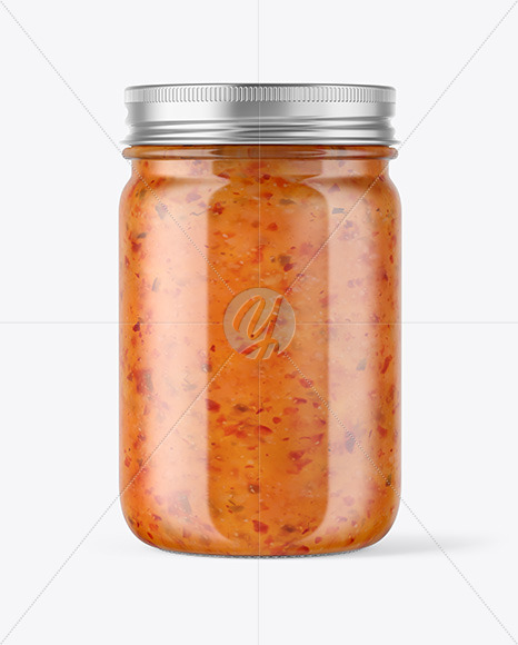 Clear Glass Jar with Sweet Chili Thai Sauce Mockup