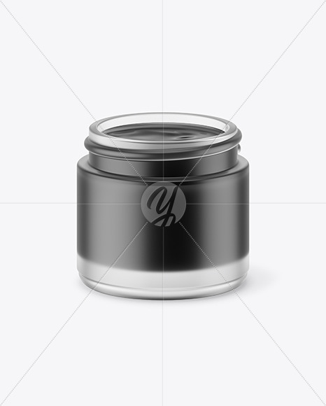 Opened Frosted Glass Jar With Black Gel Mockup