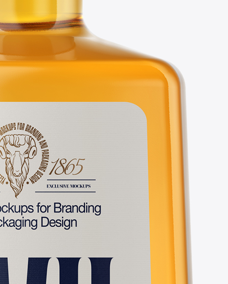 Square Clear Glass Bottle with Whiskey Mockup