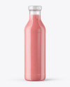 Clear Glass Bottle with Strawberry Smoothie Mockup