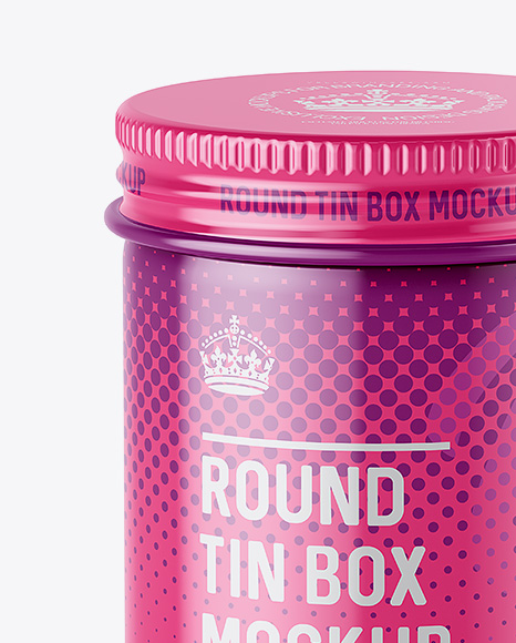 100ml Round Tin Box with Glossy Finish Mockup - High-Angle Shot