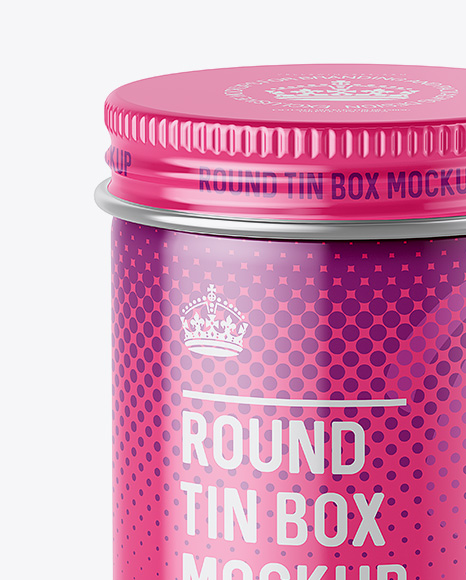 100ml Round Tin Box with Glossy Finish Mockup - High-Angle Shot