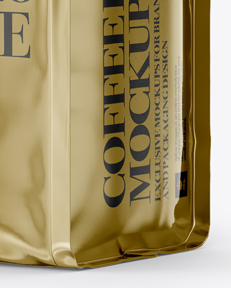 Metallic Coffee Bag With Valve Mockup - Half Side View