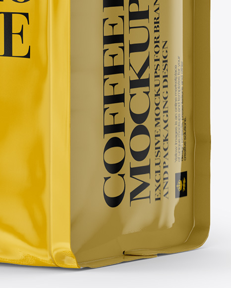 Glossy Coffee Bag With Valve Mockup - Half Side View