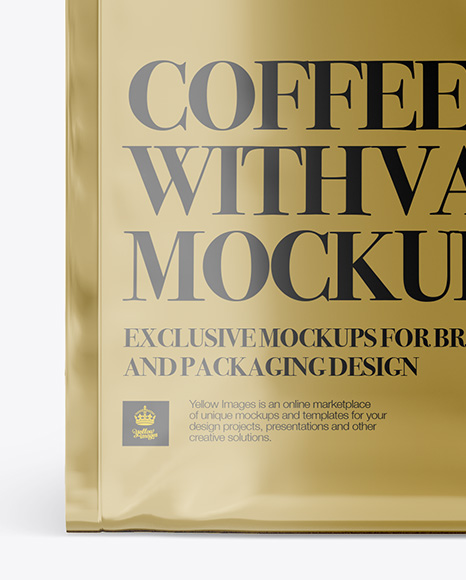 Metallic Coffee Bag With Valve Mockup - Front View