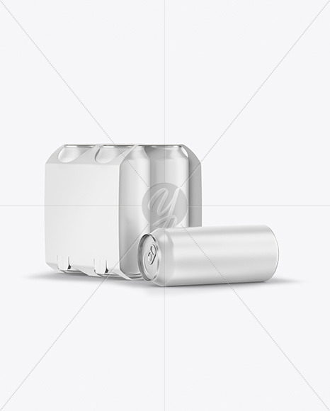 Carton Carrier W/ 4 Matte Cans Mockup