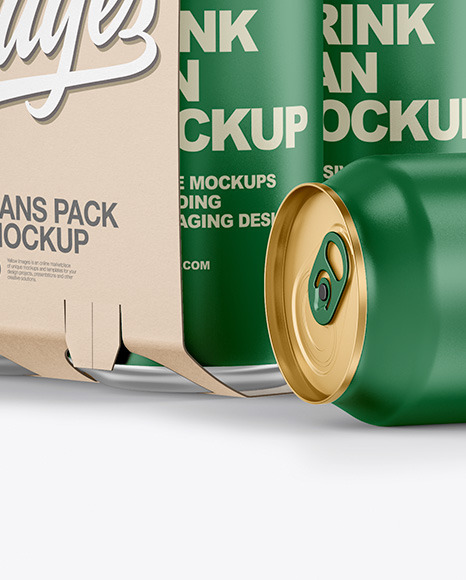 Carton Carrier W/ 4 Matte Cans Mockup