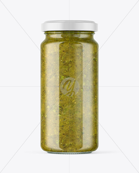 Clear Glass Jar with Spicy Herbs Sauce Mockup