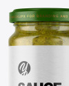 Clear Glass Jar with Spicy Herbs Sauce Mockup