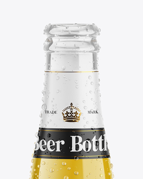 Clear Glass Lager Beer Bottle w/ Condensation Mockup