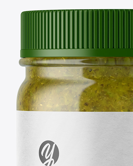 Clear Glass Jar with Spicy Herbs Sauce Mockup