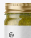 Clear Glass Jar with Spicy Herbs Sauce Mockup