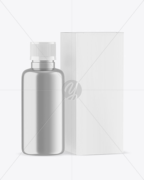 Metallic Bottle with Box Mockup