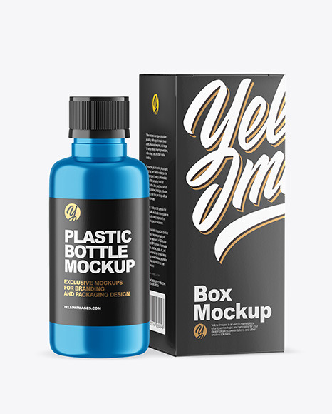 Metallic Bottle with Box Mockup