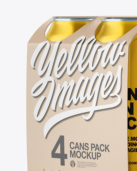 Carton Carrier W/ 4 Glossy Metallic Cans Mockup