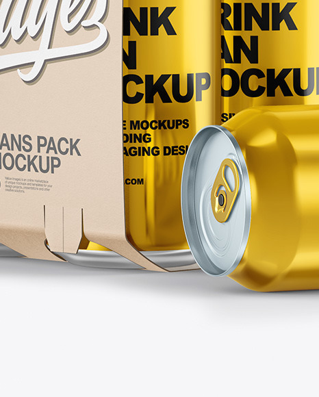 Carton Carrier W/ 4 Glossy Metallic Cans Mockup