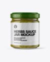 Clear Glass Jar with Spicy Herbs Sauce Mockup