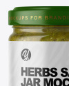 Clear Glass Jar with Spicy Herbs Sauce Mockup