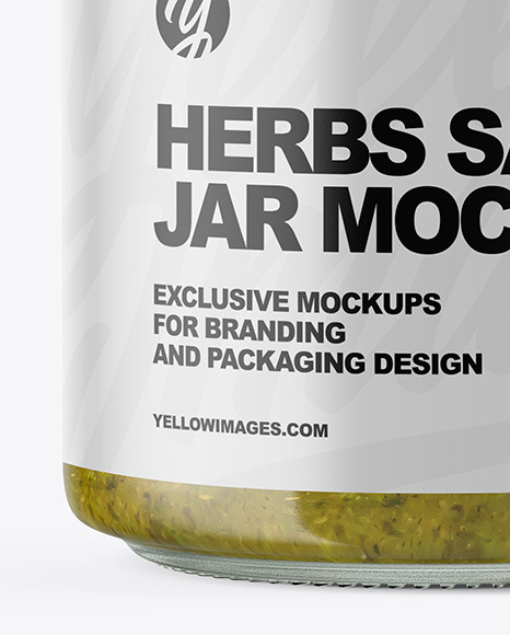 Clear Glass Jar with Spicy Herbs Sauce Mockup