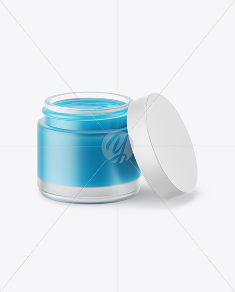 Opened Frosted Glass Jar With Colored Gel Mockup