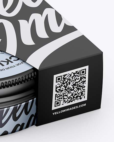 Matte Metallic Jar W/ Paper Box Mockup