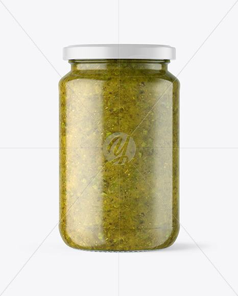 Clear Glass Jar with Spicy Herbs Sauce Mockup