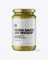 Clear Glass Jar with Spicy Herbs Sauce Mockup