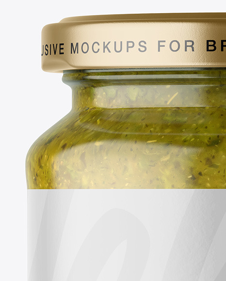 Clear Glass Jar with Spicy Herbs Sauce Mockup