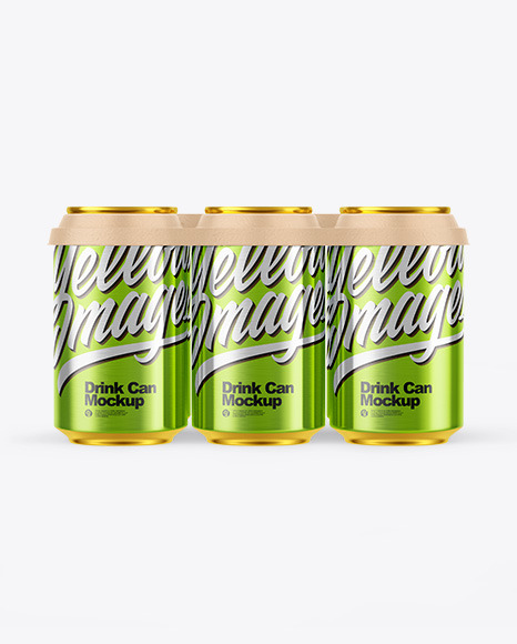 6 Pack Metallic Cans with Holder Mockup