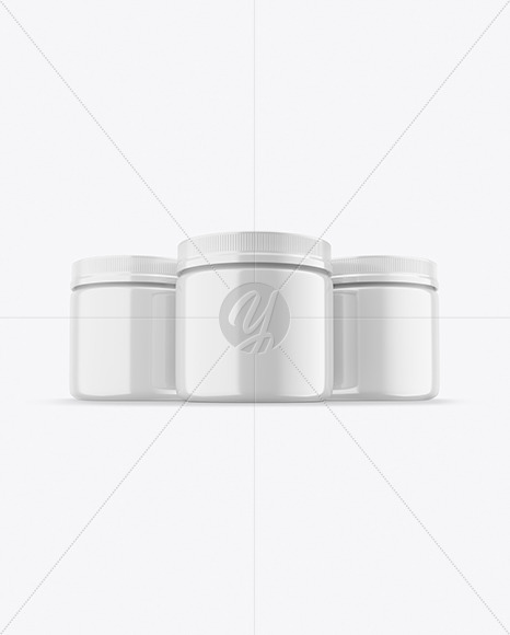 Three Glossy Plastic Jars Mockup