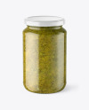 Clear Glass Jar with Spicy Herbs Sauce Mockup