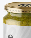 Clear Glass Jar with Spicy Herbs Sauce Mockup