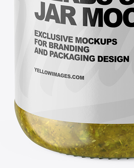 Clear Glass Jar with Spicy Herbs Sauce Mockup