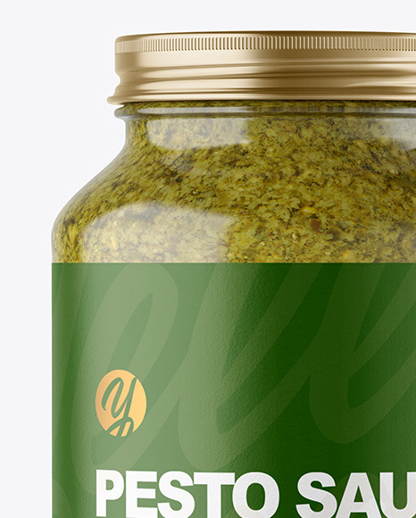 Clear Glass Jar with Pesto Sauce Mockup