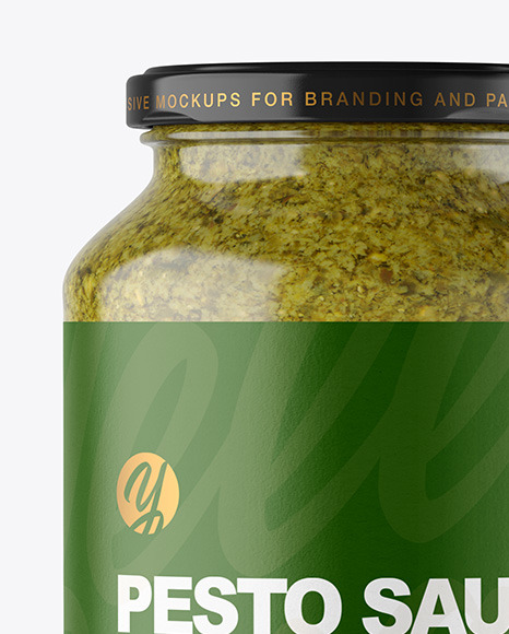 Clear Glass Jar with Pesto Sauce Mockup