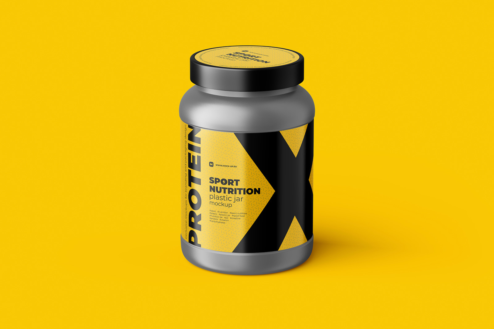 Sport Nutrition Plastic Jar Mockup - angle shot Sport Nutrition Plastic Jar Mockup - angle shot
