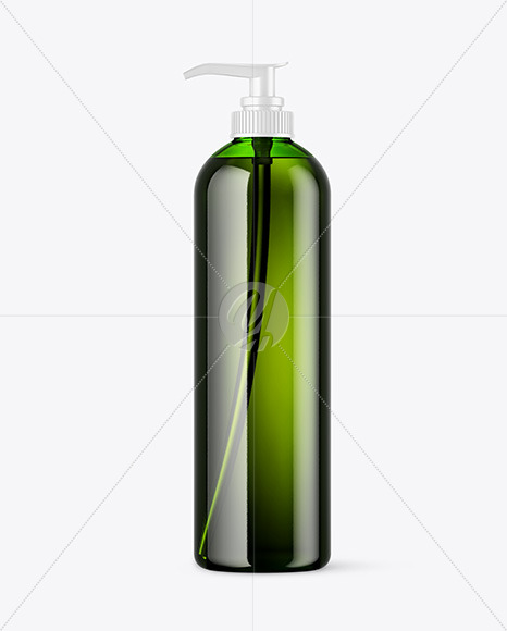 Green Cosmetic Bottle w/ Pump Mockup