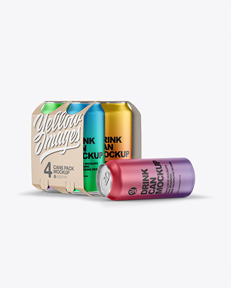 Carton Carrier W/ 4 Matte Metallic Cans Mockup