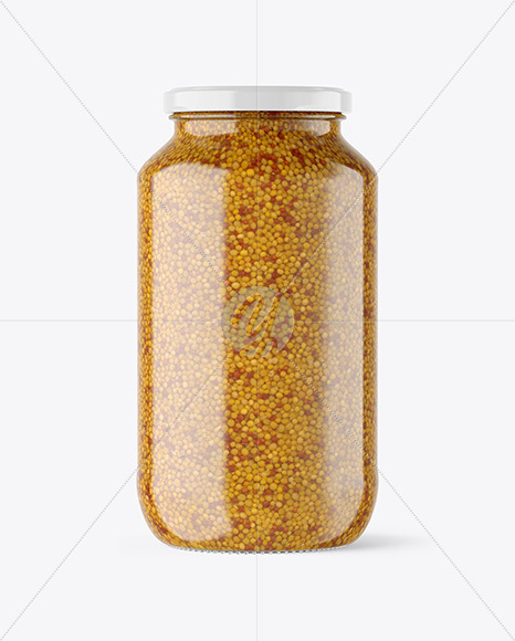 Clear Glass Jar with Wholegrain Mustard Mockup Clear Glass Jar with Wholegrain Mustard Mockup