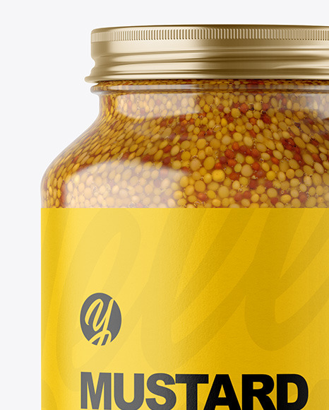 Clear Glass Jar with Wholegrain Mustard Mockup Clear Glass Jar with Wholegrain Mustard Mockup